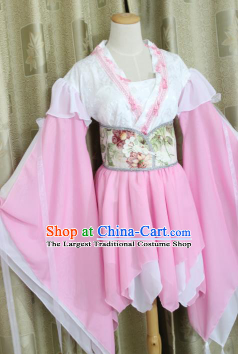 Chinese Traditional Cosplay Swordswoman Costume Ancient Peri Pink Hanfu Dress for Women