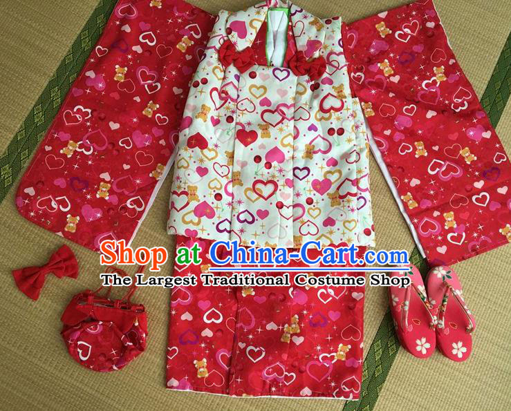 Japanese Traditional Handmade Red Kimono Dress Asian Japan Girls Yukata Costume for Kids