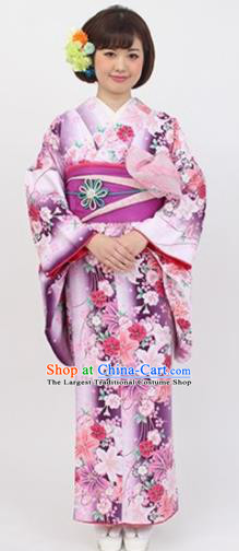 Japanese Traditional Printing Light Purple Kimono Asian Japan Costume Geisha Yukata Dress for Women