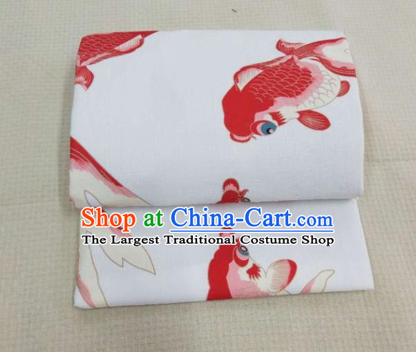 Japanese Traditional Printing Fishes White Yukata Waistband Asian Japan Handmade Kimono Belts for Women