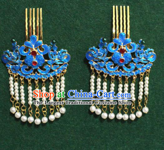 Traditional Chinese Ancient Palace Cloisonne Hair Clip Tassel Hairpins Handmade Wedding Hair Accessories for Women