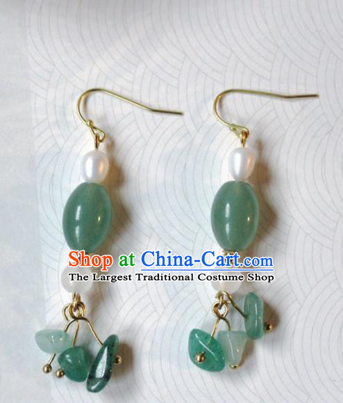 Handmade Chinese Ancient Princess Jade Earrings Traditional Hanfu Jewelry Accessories for Women