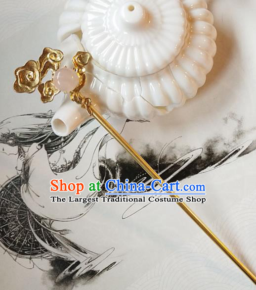 Traditional Chinese Ancient Hanfu Golden Rose Chalcedony Hair Clip Princess Hairpins Handmade Hair Accessories for Women