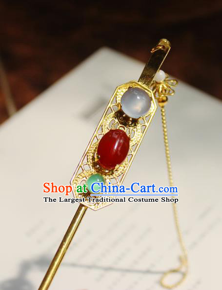 Traditional Chinese Ancient Hanfu Red Chalcedony Hair Clip Princess Hairpins Handmade Hair Accessories for Women