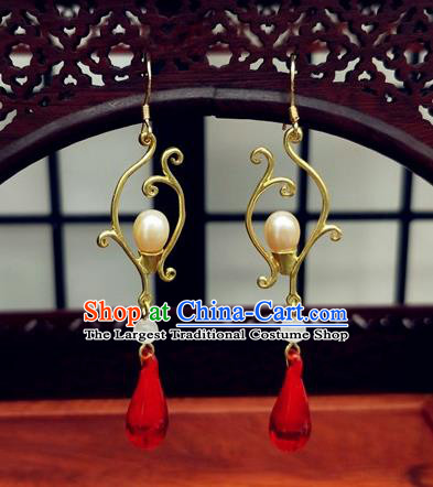 Traditional Chinese Ancient Hanfu Red Earrings Handmade Wedding Jewelry Accessories for Women