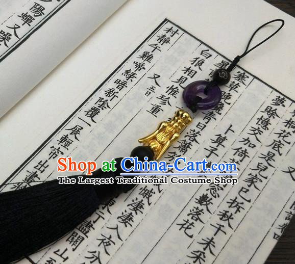 Traditional Chinese Ancient Prince Purple Jade Pendant Handmade Hanfu Waist Accessories for Men