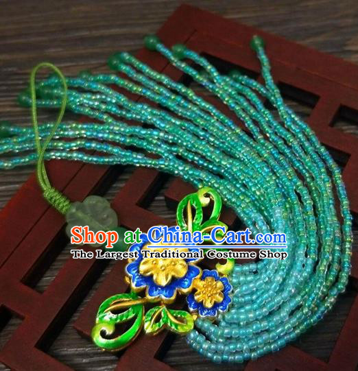 Traditional Chinese Ancient Palace Cloisonne Green Brooch Handmade Hanfu Breastpin Tassel Pendant for Women