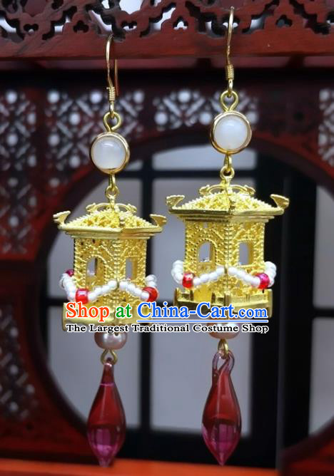 Traditional Chinese Ancient Hanfu Golden Palace Earrings Handmade Wedding Jewelry Accessories for Women