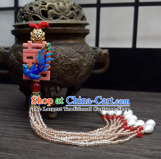 Traditional Chinese Ancient Palace Cloisonne Phoenix Brooch Handmade Hanfu Tassel Breastpin Pendant for Women