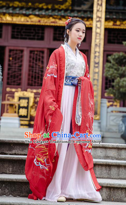 Chinese Jin Dynasty Imperial Consort Wedding Historical Costume Traditional Ancient Peri Embroidered Hanfu Dress for Women
