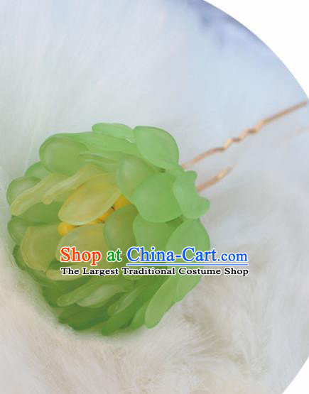 Chinese Ancient Hanfu Green Chrysanthemum Hair Clip Princess Hairpins Traditional Handmade Hair Accessories for Women