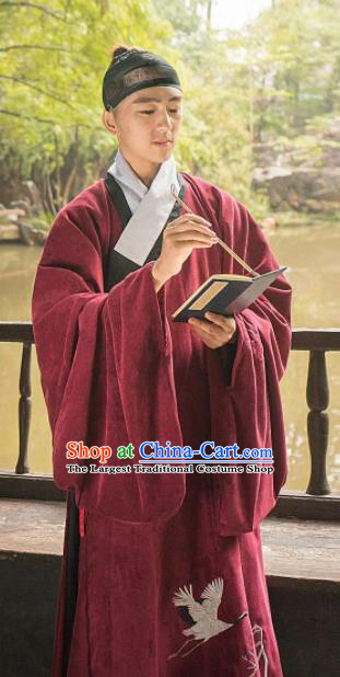 Chinese Traditional Ming Dynasty Historical Costume Ancient Taoist Priest Embroidered Red Robe for Men