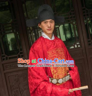 Chinese Traditional Ming Dynasty Minister Historical Costume Ancient Bridegroom Wedding Embroidered Red Robe for Men