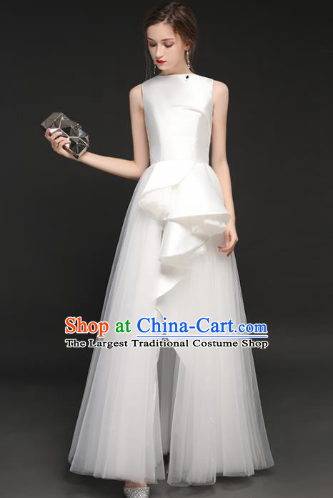 Top Grade Catwalks White Veil Full Dress Modern Dance Party Compere Costume for Women