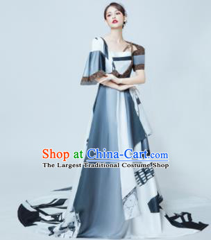 Top Grade Catwalks Compere Trailing Grey Full Dress Modern Dance Party Costume for Women