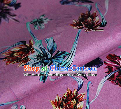 Chinese Classical Printing Flowers Pattern Design Pink Brocade Cheongsam Silk Fabric Chinese Traditional Satin Fabric Material