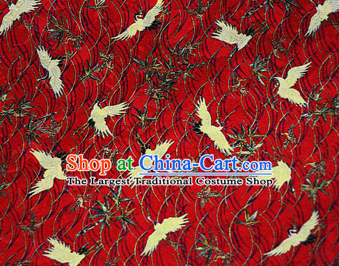 Chinese Classical Cranes Pattern Design Red Brocade Cheongsam Silk Fabric Chinese Traditional Satin Fabric Material