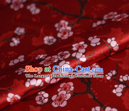 Chinese Classical Plum Blossom Pattern Design Red Brocade Cheongsam Silk Fabric Chinese Traditional Satin Fabric Material