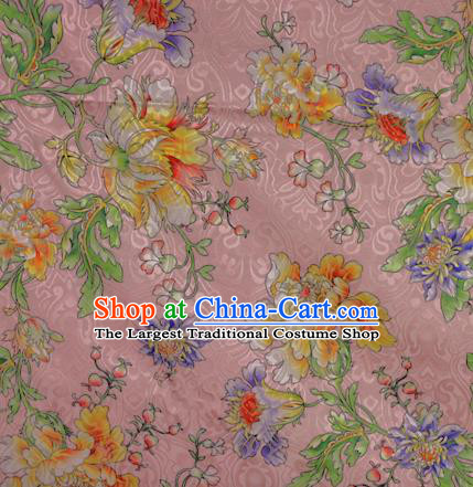 Chinese Classical Yellow Peony Pattern Design Brocade Satin Cheongsam Silk Fabric Chinese Traditional Satin Fabric Material