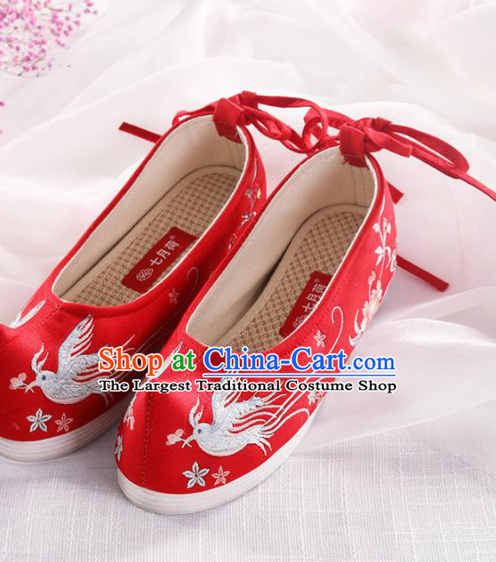 Chinese Traditional Hanfu Shoes Embroidered Birds Red Shoes Handmade Ancient Princess Shoes for Women