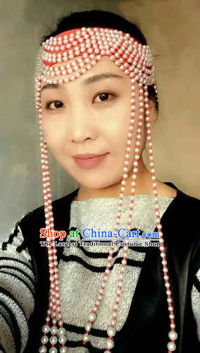 Chinese Traditional Mongol Nationality Princess Beads Tassel Hair Accessories Mongolian Ethnic Wedding Royal Crown Headwear for Women