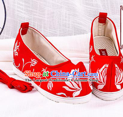 Chinese Traditional Hanfu Cloth Shoes Embroidered Orchid Red Shoes Handmade Ancient Princess Shoes for Women