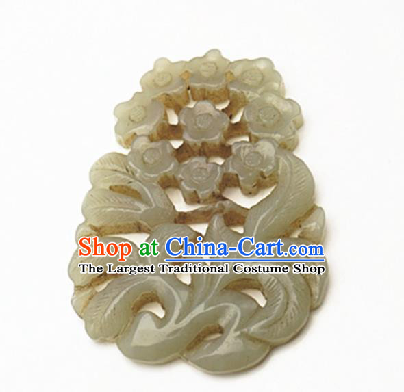 Handmade Chinese Carving Flowers Jade Pendant Traditional Jade Craft Jewelry Accessories