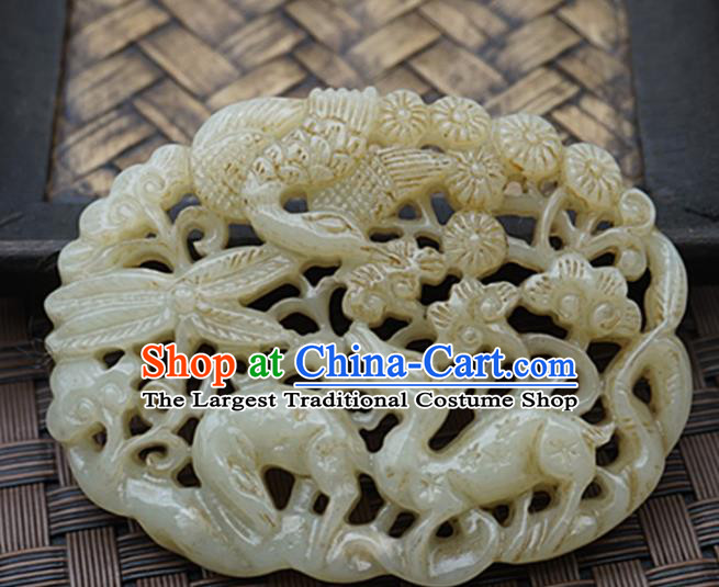 Handmade Chinese Jade Carving Deers Pendant Traditional Jade Craft Jewelry Accessories