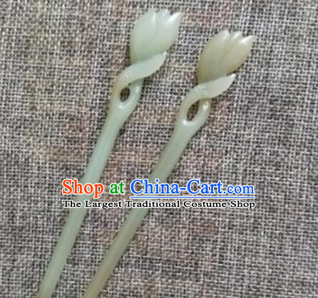 Chinese Handmade Jade Hairpins Carving Magnolia Jade Hair Clip Hair Accessories for Women for Men