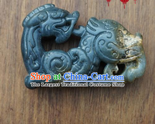 Handmade Chinese Ancient Gray Jade Carving Pi Xiu Pendant Traditional Jade Craft Jewelry Accessories