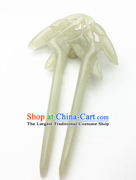 Chinese Handmade Jade Hairpins Ancient Carving Bamboo Jade Hair Clip Hair Accessories for Women for Men
