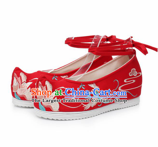 Chinese Traditional Embroidered Phoenix Peony Red Shoes Hanfu Cloth Shoes Handmade Ancient Princess Shoes for Women