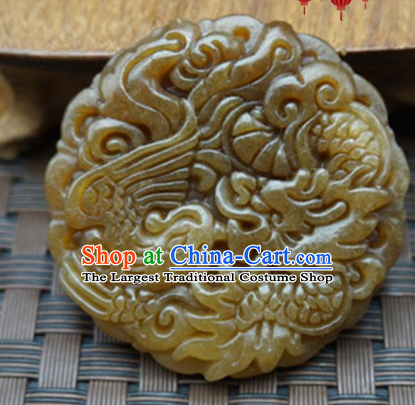 Chinese Handmade Jade Craft Carving Dragon Phoenix Jewelry Accessories Jade Necklace Pendant
