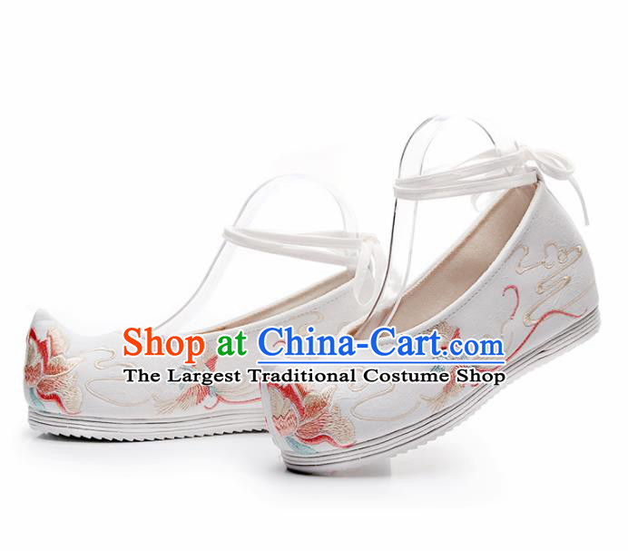 Chinese Traditional Embroidered Phoenix Peony White Shoes Hanfu Cloth Shoes Handmade Ancient Princess Shoes for Women