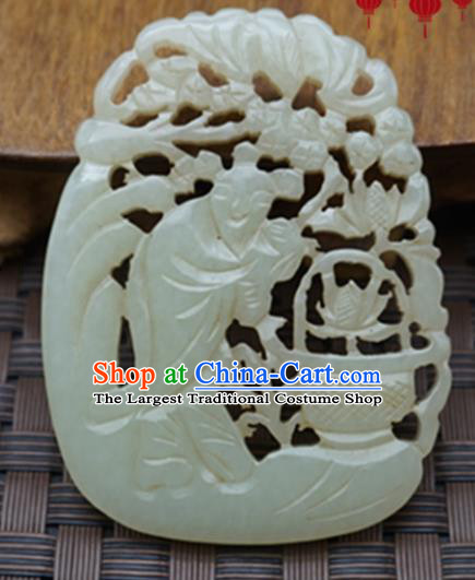 Chinese Handmade Carving Character Jade Pendant Traditional Jade Craft Jewelry Accessories
