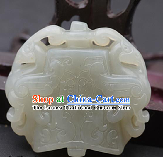 Chinese Handmade Carving Phoenix White Jade Pendant Traditional Jade Craft Jewelry Accessories