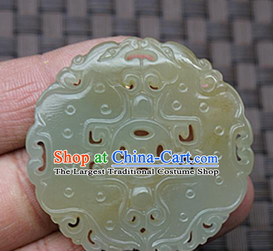 Handmade Chinese Ancient Jade Carving Phoenix Copper Pendant Traditional Jade Craft Jewelry Decoration Accessories
