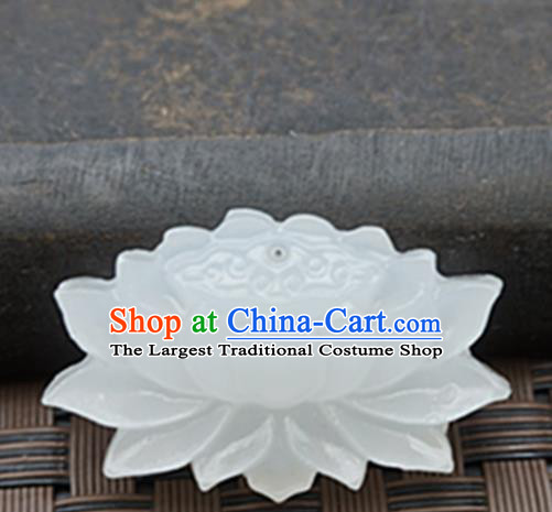 Handmade Chinese Ancient White Jade Lotus Carving Pendant Traditional Jade Craft Jewelry Decoration Accessories