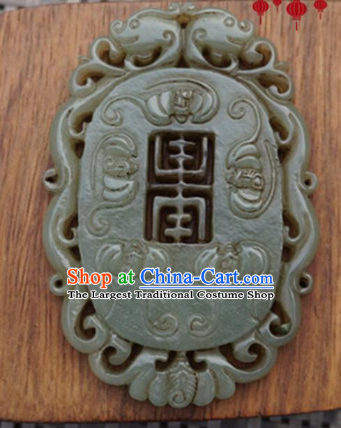 Chinese Handmade Jewelry Accessories Carving Bats Jade Pendant Ancient Traditional Jade Craft Decoration