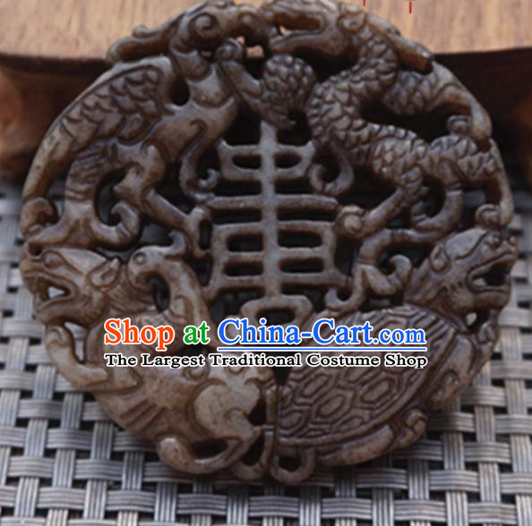 Chinese Handmade Jewelry Accessories Carving Dragon Turtle Jade Pendant Ancient Traditional Jade Craft Decoration