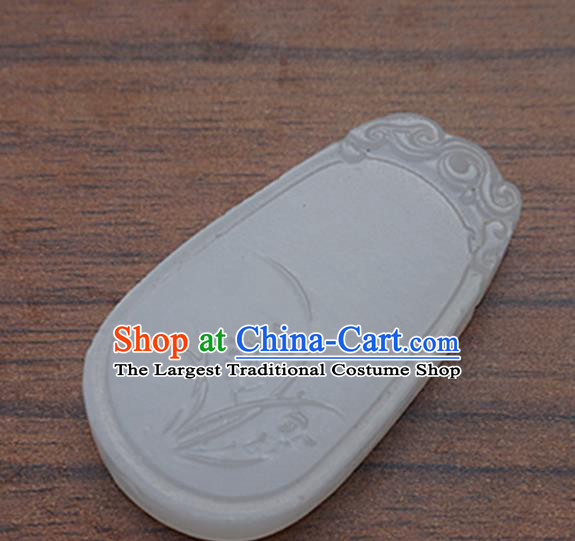 Chinese Handmade Carving Orchid Jade Pendant Jewelry Accessories Ancient Traditional Jade Craft Decoration