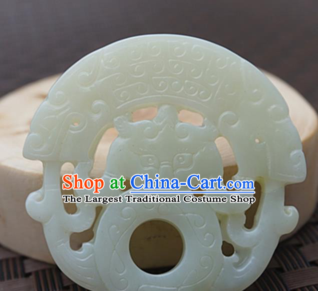 Chinese Handmade Jade Carving Double Dragons Pendant Jewelry Accessories Ancient Traditional Jade Craft Decoration