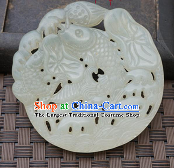 Chinese Handmade Jade Carving Carps Pendant Jewelry Accessories Ancient Traditional Jade Craft Decoration