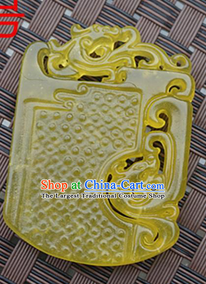 Chinese Handmade Yellow Jade Carving Dragons Pendant Jewelry Accessories Ancient Traditional Jade Craft Decoration