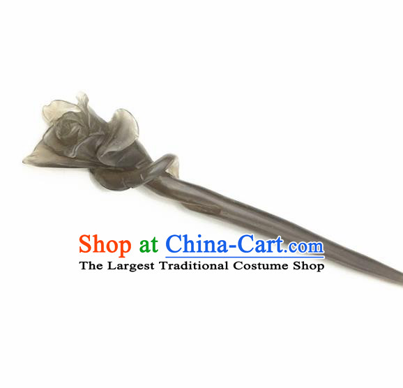 Chinese Handmade Gray Jade Carving Hair Clip Ancient Jade Hairpins Hair Accessories for Women for Men