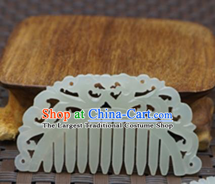 Chinese Handmade Jade Carving Double Dragons Hair Comb Ancient Jade Hairpins Hair Accessories for Women