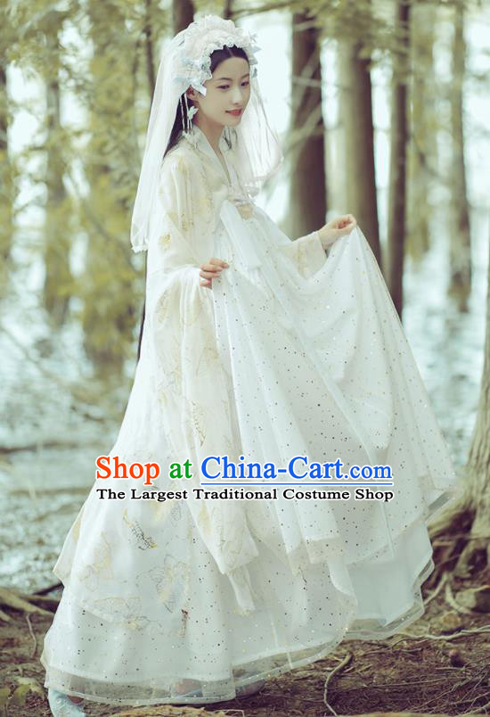 Chinese Ancient Peri Princess White Hanfu Dress Traditional Drama Tang Dynasty Court Lady Historical Costume for Women