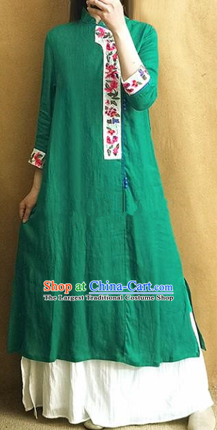 Traditional Chinese Tang Suit Cheongsam Embroidered Green Qipao Dress National Costume for Women