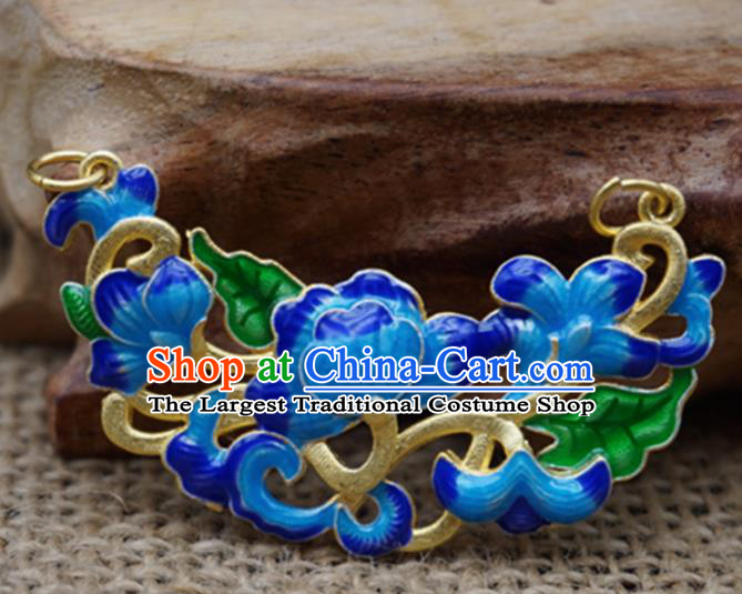 Handmade Chinese Blueing Flowers Necklace Pendant Ancient Palace Hairpins Jewelry Accessories for Women