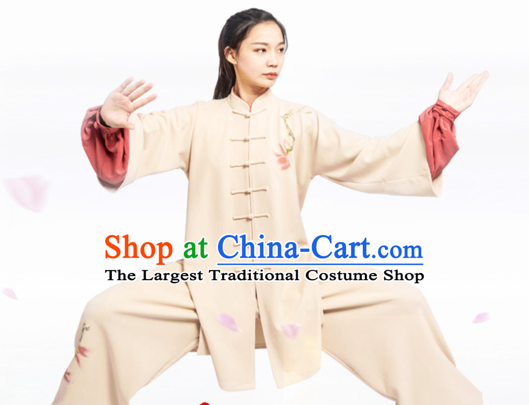 Top Chinese Mandarin Competition Championship Professional Tai Chi Stage Performance Uniforms Clothing and Mantle Complete Set for Women or Men